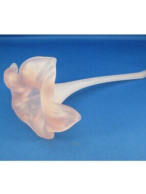 Long Stem Frosted White Pink Art Glass Calla Lily Bud Vase Figurine 7.5 in Long
